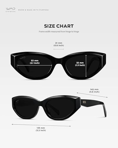 WearMe Pro - Women's Polarized Sunglasses, Narrow Stylish Cat-Eye Acetate Frame, Oval Lenses, Hand-Polished