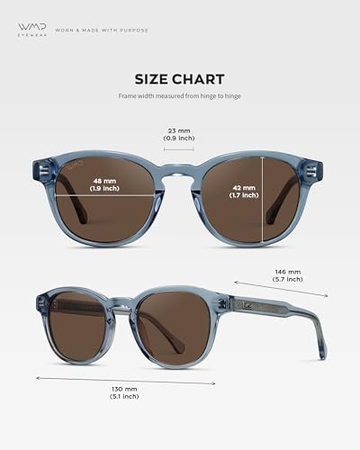 WMP Eyewear - Men's Retro Round/Oval Polarized Sunglasses, Lightweight Acetate Frame, UV Protection, Metal Core Design