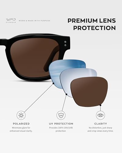 WMP Eyewear – Men's Polarized Rectangular Sunglasses: Thick Acetate Frame, Modern Style