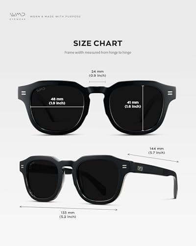 WMP Eyewear – Men's Square Polarized Sunglasses: Thick acetate frame, bold geometry, 5-cylinder hinges, 60s retro design.
