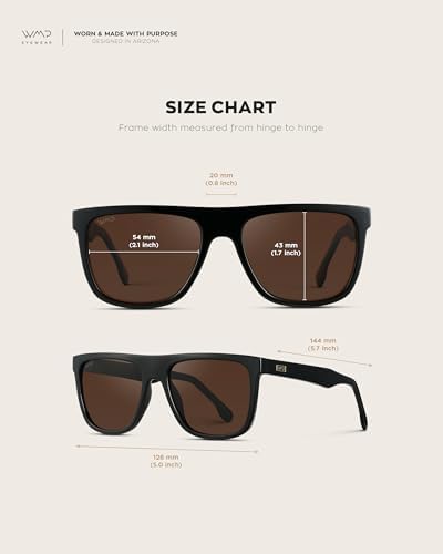 WMP Eyewear - Men's Bold Flat-Top Square Sunglasses, Polarized Lenses, 100% UV Protection, Lightweight and Durable