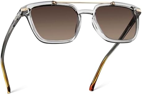 WearMe Pro Modern Men's Square Aviator Sunglasses - Bimetallic Bridge with Polarized Lenses