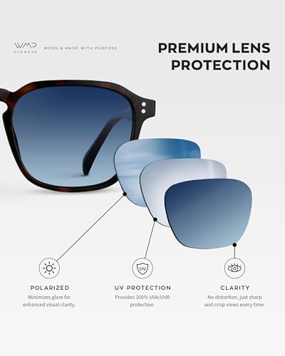 WearMe Pro Men's Polarized Square Sunglasses – Wide Fit, Retro Style, UV400, Lightweight Frame, Suitable for Driving and Everyday Wear