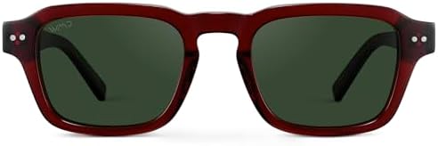 WearMe Pro - Men's Polarized Sunglasses: Narrow geometric frame, rectangular lenses, round studs, injection-molded metal core