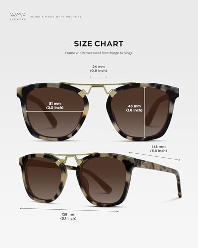 WMP Eyewear - Women's Oversized Polarized Sunglasses: Square Retro Style with Metal Double Bridge