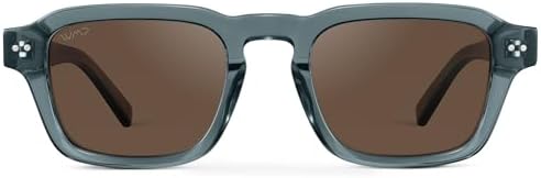 WearMe Pro - Men's Polarized Sunglasses: Narrow geometric frame, rectangular lenses, round studs, injection-molded metal core