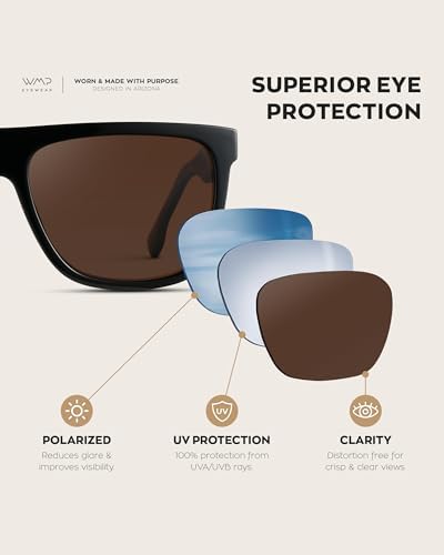 WMP Eyewear - Men's Bold Flat-Top Square Sunglasses, Polarized Lenses, 100% UV Protection, Lightweight and Durable
