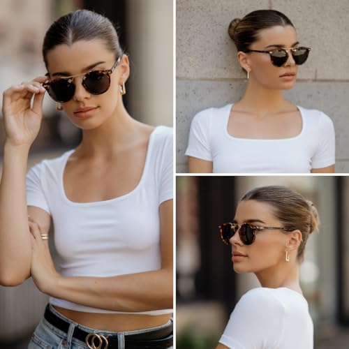 WearMe Pro Women's Polarized Round Retro Double Bridge Sunglasses