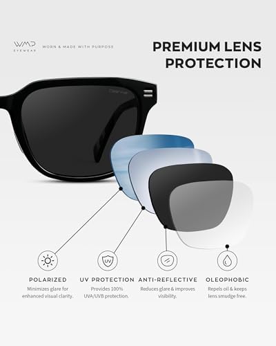 WMP Eyewear – Men's Rectangular Performance Sunglasses – Designed for golf, featuring anti-reflective lenses and non-slip nose pads.