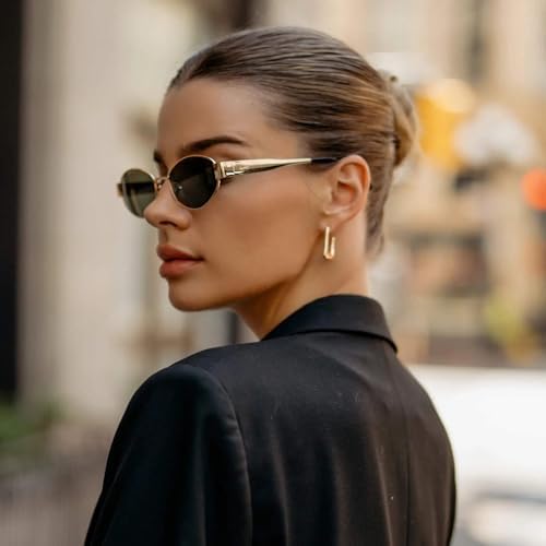 WearMe Pro Retro Oval Women's Sunglasses - Stylish Small Frame, 90s Inspired Fashion, with AR Coating
