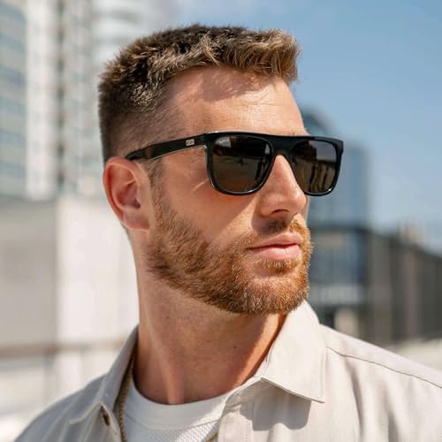 WMP Eyewear - Men's Bold Flat-Top Square Sunglasses, Polarized Lenses, 100% UV Protection, Lightweight and Durable