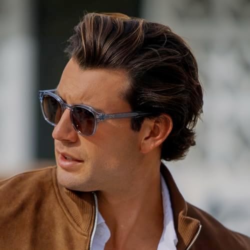 WMP Eyewear - Men's Retro Round/Oval Polarized Sunglasses, Lightweight Acetate Frame, UV Protection, Metal Core Design