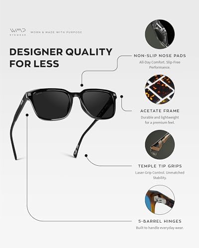 WMP Eyewear – Men's Rectangular Performance Sunglasses – Designed for golf, featuring anti-reflective lenses and non-slip nose pads.
