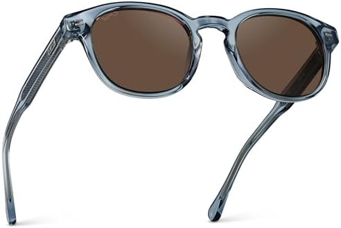 WMP Eyewear - Men's Retro Round/Oval Polarized Sunglasses, Lightweight Acetate Frame, UV Protection, Metal Core Design