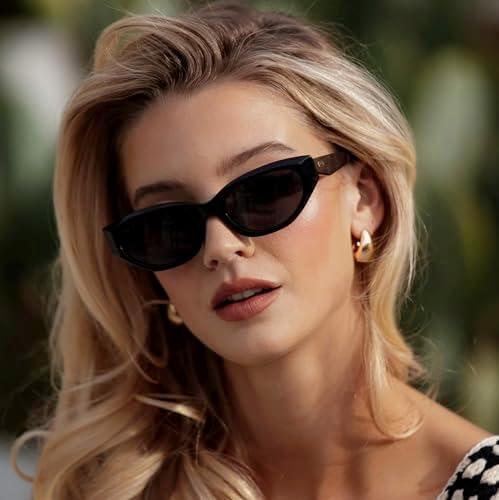 WearMe Pro - Women's Polarized Sunglasses, Narrow Stylish Cat-Eye Acetate Frame, Oval Lenses, Hand-Polished