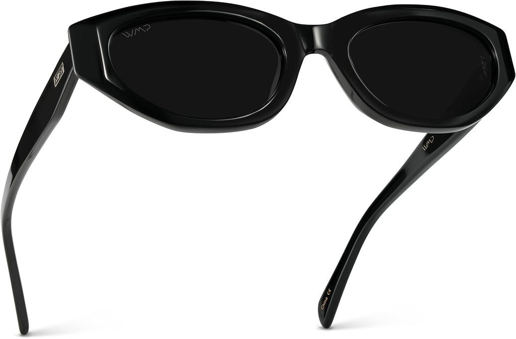 WearMe Pro - Women's Polarized Sunglasses, Narrow Stylish Cat-Eye Acetate Frame, Oval Lenses, Hand-Polished