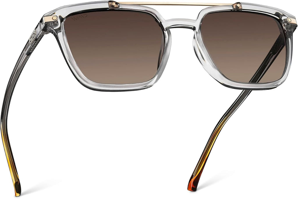 WearMe Pro Modern Men's Square Aviator Sunglasses - Bimetallic Bridge with Polarized Lenses