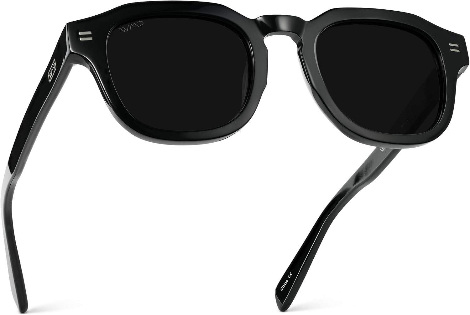 WMP Eyewear – Men's Square Polarized Sunglasses: Thick acetate frame, bold geometry, 5-cylinder hinges, 60s retro design.